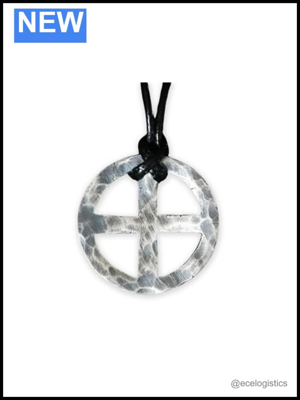 Sterling Silver Solar Cross Pendant Necklace Hammered 8 Spoked Wheel